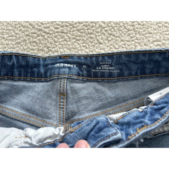 Old Navy Womens High Rise Curvy O.G. Straight Denim Cotton Blend Blue Jeans 10 - Picture 5 of 10